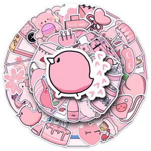 Lot de 50 autocollants japonais,Stickers Kawaii rose-PINKU