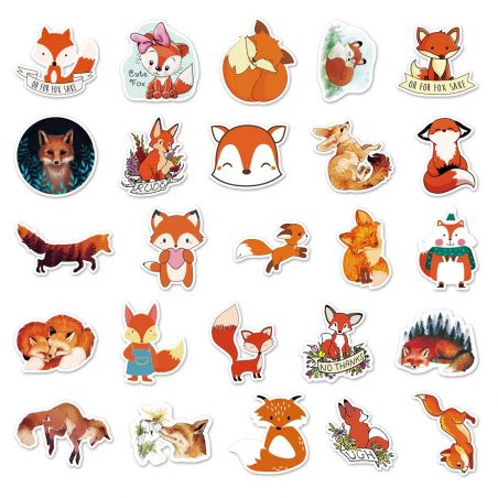 Lot of 50 Japanese stickers, Kawaii Fox Stickers-KITSUNE