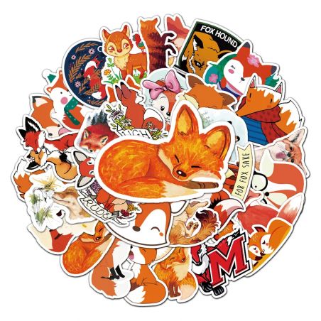 Lot von 50 japanischen Aufklebern, Kawaii Fox Stickers-KITSUNE
