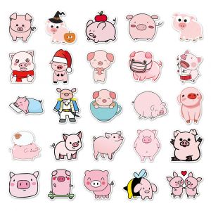 Set mit 50 japanischen Aufklebern, Kawaii Pig Sticker-BUTA