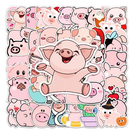 Set mit 50 japanischen Aufklebern, Kawaii Pig Sticker-BUTA