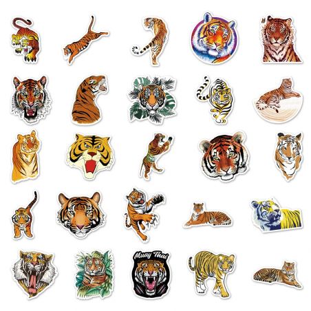 Lot de 50 autocollants japonais,Stickers Kawaii Tigre-TORA