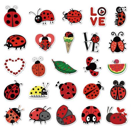 Lot of 50 Japanese stickers, Kawaii Ladybug Stickers-TENTOCHU