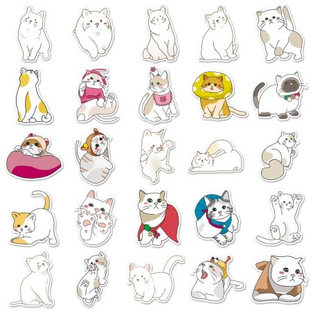Set of 50 Japanese stickers, Kawaii Cat Stickers - NEKO
