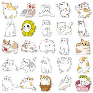 Lot de 50 autocollants japonais,Stickers Kawaii Chat- NEKO