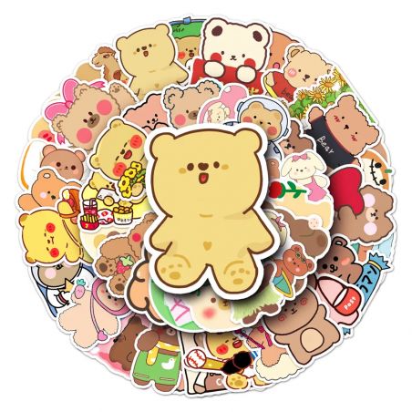 Lotto di 50 adesivi giapponesi, adesivi Kawaii Bear-KUMA