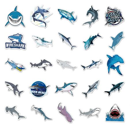 Set di 50 adesivi giapponesi, Kawaii Shark Stickers-SAME