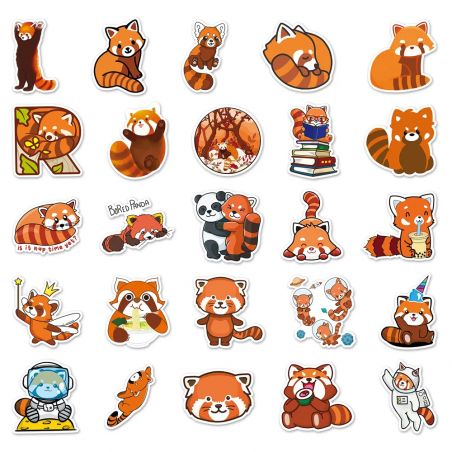 Lot de 50 autocollants japonais,Stickers Kawaii Panda Roux-RESSAPANDA