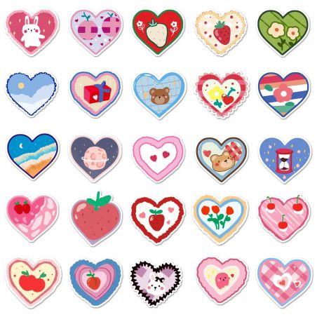 Lot of 50 Japanese stickers, Kawaii Heart Stickers-SHINZO