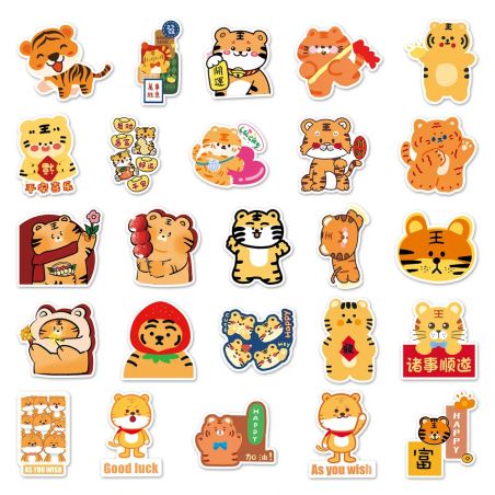 Lot de 50 autocollants japonais,Stickers Kawaii Tigre 1-TORA 1
