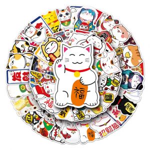 Lot de 50 autocollants japonais,Stickers Kawaii Chat 1-NEKO 1