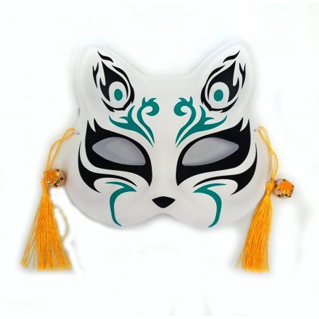 Mezza maschera da gatto bianco giapponese, fiamma verde