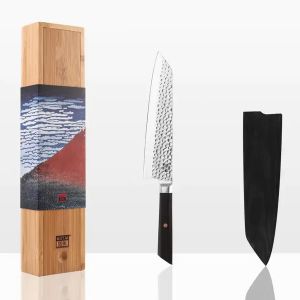 Kiritsuke KOTAI cuchillo de cocina japonés (cuchillo de chef) martillado con saya y caja de bambú - hoja 21 cm