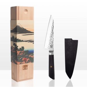 Coltello da cucina giapponese Petty martellato (coltello universale) Bunka - con saya magnetico e confezione regalo - lama 13,5 