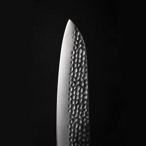 Couteau de cuisine japonais martelé Santoku KOTAI avec saya et boîte en bambou - lame 18 cm