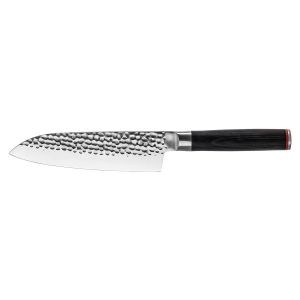 Couteau de cuisine japonais martelé Santoku KOTAI avec saya et boîte en bambou - lame 18 cm