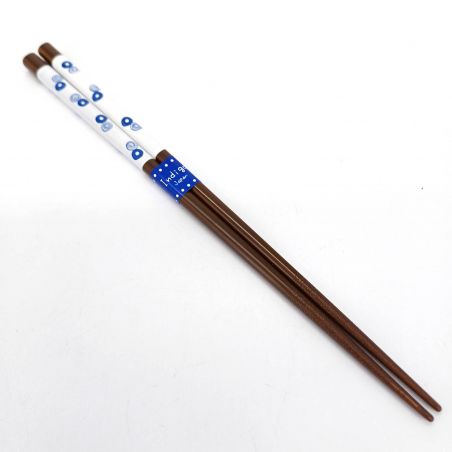 Par de palillos japoneses de madera rojos con dibujo de grulla y tortuga y  la cuchara de resina a juego - TSURUKAME - 22,5 y 19