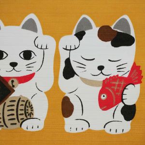 japanese yellow noren curtain manekineko 85 x 30 cm SHICHI FUKUNEKO