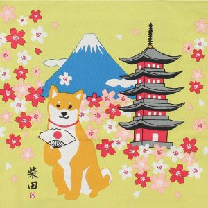 Tragetasche aus 100 % Baumwolle, Shiba-Hund, Berg Fuji und Pagode – FUJISAN TO PAGODO