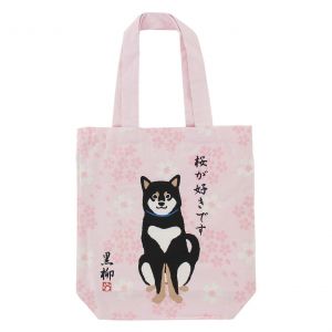 Tote bag 100% algodón perro Shiba y flores Sakura - SAKURA NO HANA