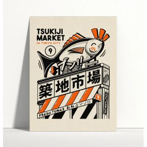 Ilustración 30x40cm, Mercado Tsukiji, PAIHEME