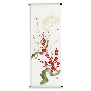 Tapiz de cáñamo pintado a mano, ciruela roja ciruela blanca, Kōbai hakubai 45x130cm