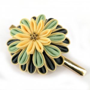 Handcrafted Japanese Green Yellow hair clip, NIJUGO, 25