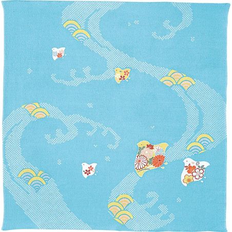 Furoshiki japonais motif Pluviers avec vague bleue , CHIDORI