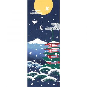 Serviette de toilette en coton, TENUGUI, Neige, Pagode à cinq étages, Mont Fuji, YUKI