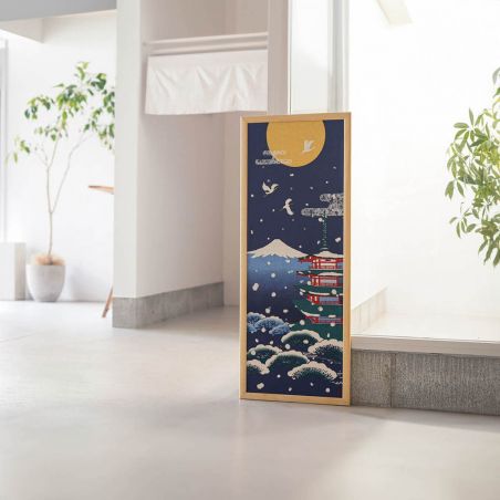 Cotton hand towel, TENUGUI, Snow, Five-story pagoda, Mount Fuji, YUKI