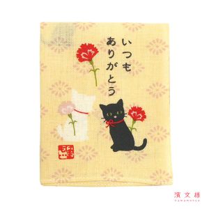 Mouchoir japonais en coton, motif Chat noir et blanc, NEKO