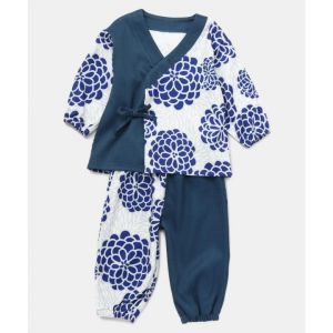 Set Jinbei con motivo crisantemo blu, AOI KIKU