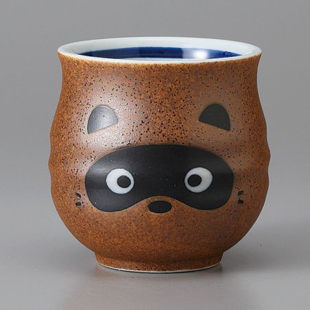 Japanese ceramic tea cup, brown - TANUKI