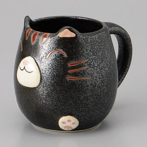 Mug japonais en céramique noir - KURO NEKO - chat