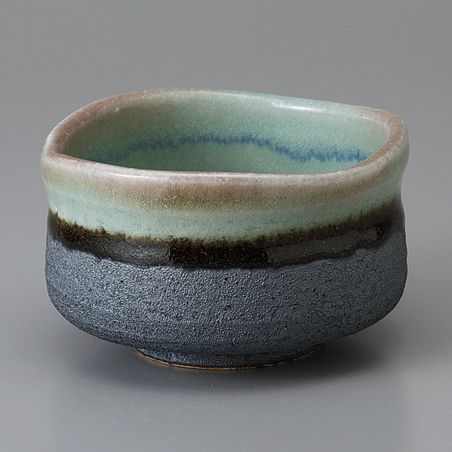Bowl for Japanese tea ceremony in ceramic, blue, brown and gray - BURURAIN