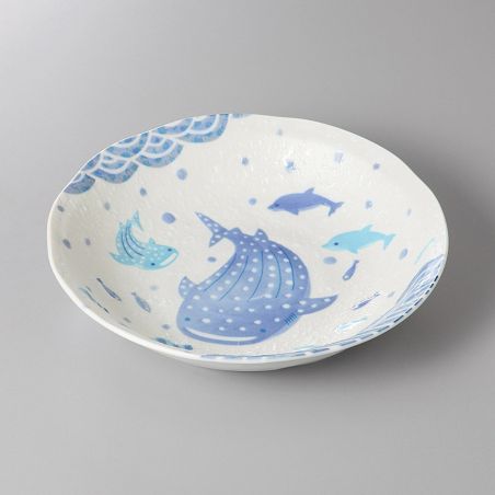 Assiette creuse ronde en céramique, bleu, univers d'océan - SEIGAIHA