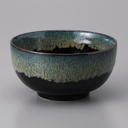 Japanische Keramik-Donburi-Schale, schwarze, grün / blaue Farbe - CHUNYU