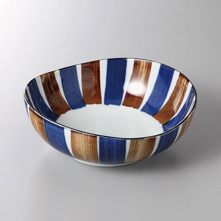 Japanese blue and brown ceramic donburi bowl - TSUTONRAIN