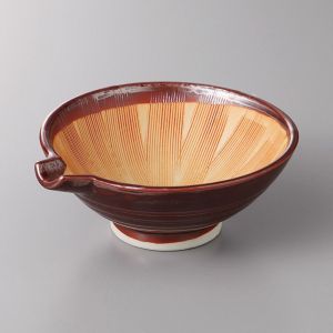 Small Japanese ceramic suribachi bowl with spout, brown - SHIMA