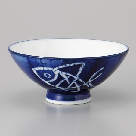 Japanese ceramic rice bowl, SAKANA, fish