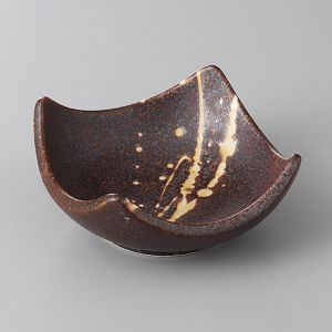 Small Japanese square ceramic container with raised edges, brown - PEINTINGU