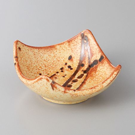 Small Japanese square ceramic container with raised edges, beige - PEINTINGU