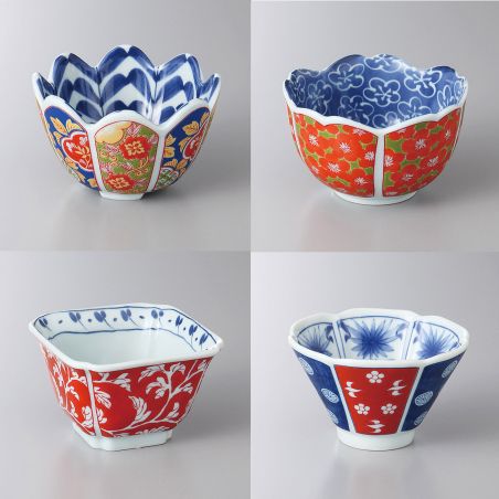 Set di 4 tazzine piccole in ceramica bianca, blu e rossa - SAMAZAMANA PATAN