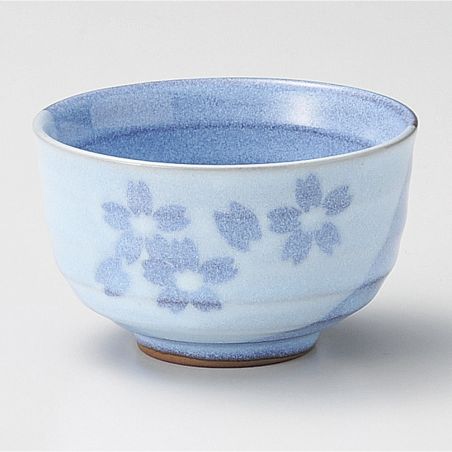 Japanese ceramic tea cup, light blue and flowers - BURUFURAWA