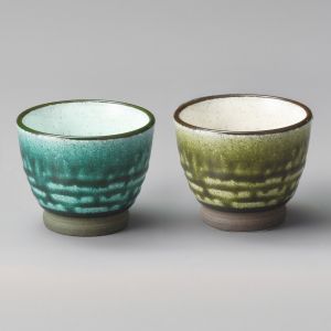 Duo de tasses à thé en céramique, gris bleu et vert - NACHURARU