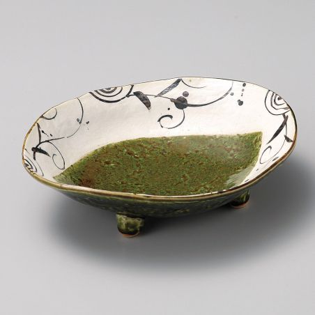 Plato de cerámica japonesa con bordes verde y blanco - MIDORI NO HAIKEI