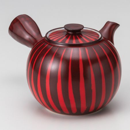 Tetera japonesa de cerámica kyusu con filtro extraíble e interior  esmaltado, rojo bicolor - AKAI SEN