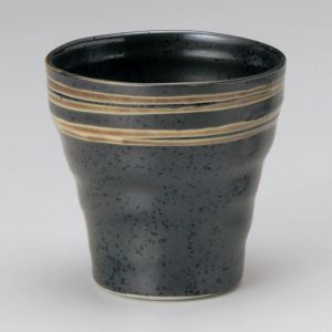 Tazza da tè giapponese svasata in ceramica, nero linee marroni - GYO