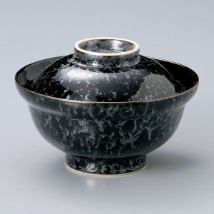 Japanese ceramic bowl with lid, KOTAKUNOARU KURO, black