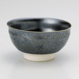 Japanese ceramic tea cup, metallic enamel petroleum shades - METARIKKU